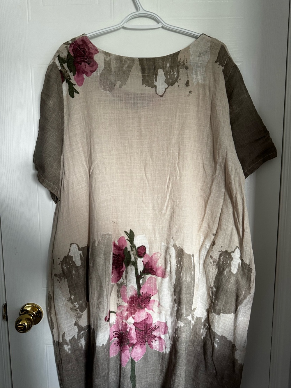 Froccella Women’s Floral Linen-Blend Tunic Top - Pink Floral on Cream
